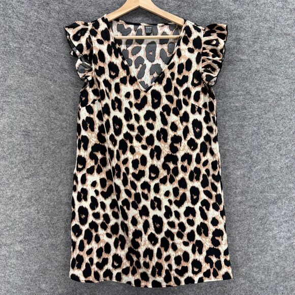 SheIn Mini Dress Women M Medium Beige Animal Print V-Neck Short Sleeve Short - Picture 1 of 7